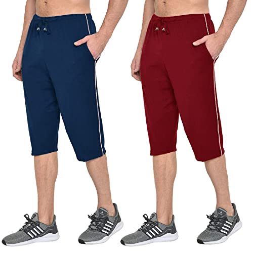 Image of Men's Regular Fit Cotton Three by Fourth, 3 /4th, Man Capri, Capris, Three Quarter, Capri for Men, Printed, Sports Running, Three Quarte, Casual Lounge Short, Nightwear Sleep Shorts, Pack of 2