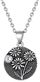 FOCALOOK Vintage Birthstone Necklace for Women Sterling Silver/Gold Plated Birth Flower Pendant Cubic Zirconia Jewellery Personalised Birthday Gifts Valentines Day Gift for Her