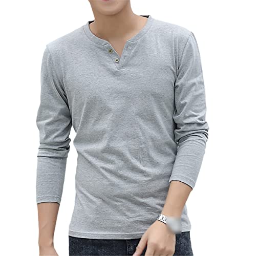 T-shirt en lin homme col en V manches longues gris décontracté taille 3XL