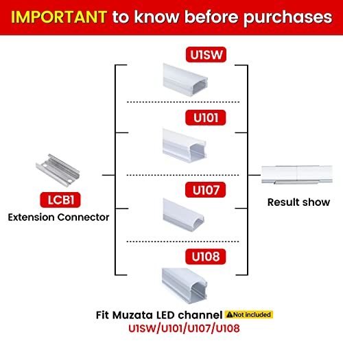 Muzata 20PACK Extension Connectors for U1SW U101 U107 U108 U-Shape Aluminum LED Channel, The Aluminum Channels Can Be Connected Seamless as Longer Lighting Project LCB1, Series LA1