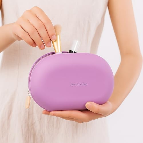 Image of 1Pcs Silicone Makeup Bag, Makeup Brush, Lipstick, and Cosmetic Item Carry Pouch, Travel Portable Makeup Brush Bag, Waterproof Travel Toiletry Bag with Zipper Closer, Silicone Travel Pouch