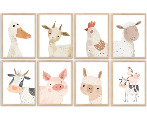 Farm Animals Nursery Wall Art Baby Room Canvas Wall Decor Cute Animals Prints Cow Pig Picture Sheep Duck Chicken Poster Painting Artwork for Girls Boys Kids Room Playroom Farmhouse 8x10x8 In Unframed