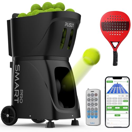 PT-SMARTPro Máquina de pelotas de pádel, lanzador inteligente de bolas para control de aplicaciones Apple Watch, programación de 20 puntos, 12 modos de servicio, función de pelota aleatoria, niveles