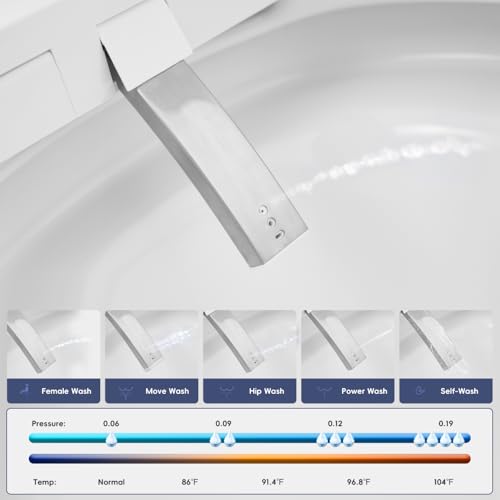 Inodoro Inteligente con Bidé Integrado y Asiento Calefactable, Descarga Automática, Control por Sensor de Pie, Secador de Aire Caliente, Temperatura y Presión de Agua Ajustables, Blanco miniatura 3