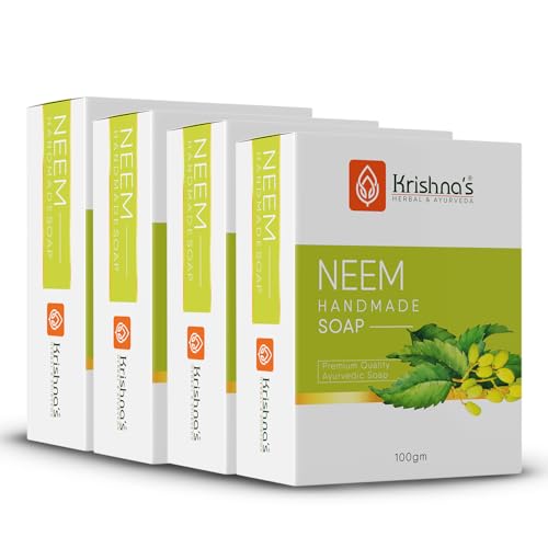 Image of Krishna's Neem Handmade Soap - 100 g each (Pack of 4) |Neem Bathing Soap for Acne | Natural Soap with Essential Oils