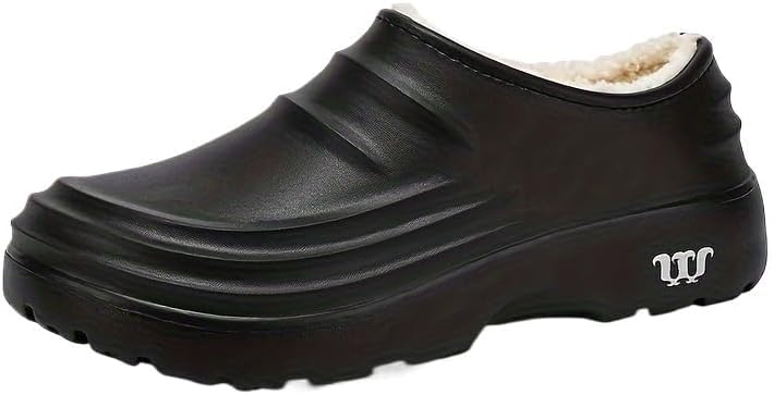 Men's Chef Shoes - Non Slip, Lightweight, Waterproof Women's Chef Shoes, Winter Warm Plush Chef Shoes, Mule Shoes, Work Shoes (Black,7)
