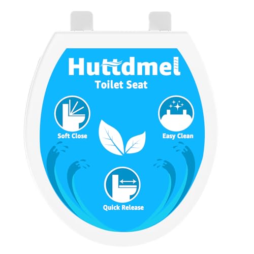 Huttdmel Round Toilet Seat 16.5 Inch & Quick Release - Quick Connect, Standard Toilet Lid Soft Close, PP Material Safe & Easy Clean and Install, Sturdy Accessories Never Loosen, White Plastic