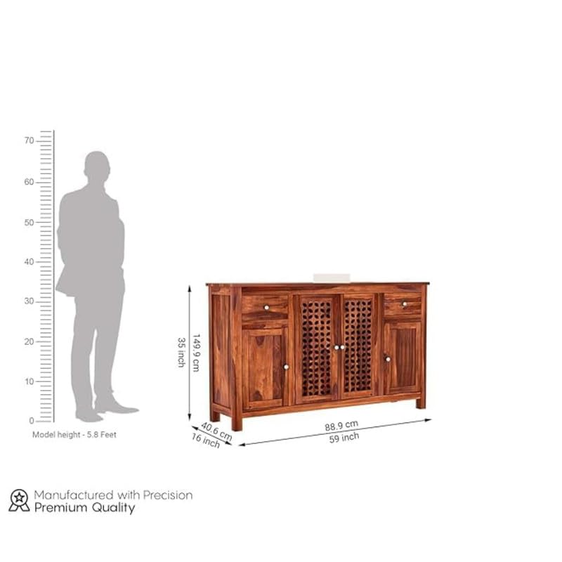Image of Amazon Brand - Solimo Solid Sheesham Wood Minza Sideboard Cabinet with 2 Drawers & 4 Doors | Multipurpose Storage Organizer for Crockery, Bedroom Living Room, Kitchen & Office Furniture (Honey Finish)