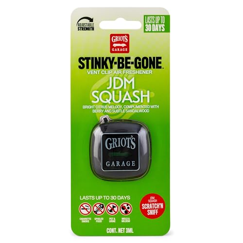 Griot's Garage Stinky-Be-Gone Vent Clip Air Freshener, Odor Remover, Car Scent for Garage, Closet, Laundry Rooms, Bathrooms, and More, JDM Squash, 10767