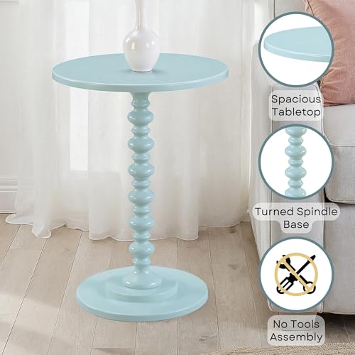 Image of Convenience Concepts Palm Beach Spindle Table 17.75 inch - Traditional Round End Table for Living Room, Turned Solid Wood Side Table, Classic Display Pedestal Table, Sea Foam Blue