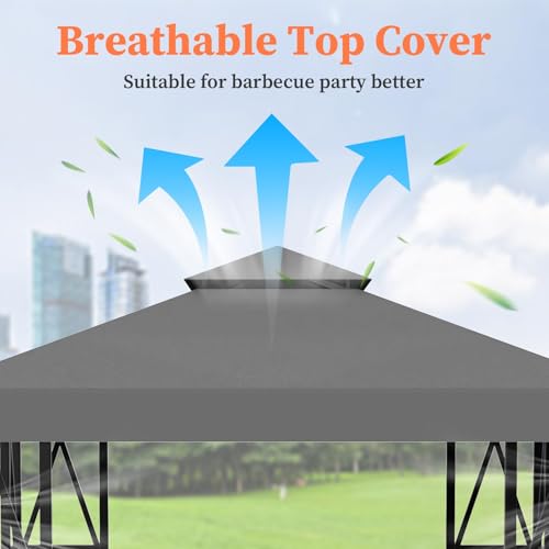 Gazebo Canopy Replacement 10x10ft Outdoor Shelter for Smaller Top Double Tiered Canopy Cover (Darkgrey) by ERFEI - Image 3