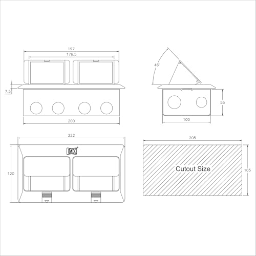 Image of MX Aluminium 6-Module Pop-Up Floor Box, 45 Series Modular Type - Flush Mount Electrical Outlet Box for Concrete Floors, Modular Power and Data Socket Housing