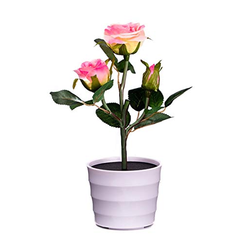happy event Unechte Blumen | Solar Rose Blumen Lichter | 2 LED Künstliche Rose Topf Blume Bonsai | LED-Lampe (Rosa) Cover