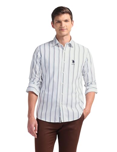 Image of U.S. Polo ASSN. Striped Regular Fit Cotton Shirts for Men - 100% Cotton, Full Sleeve Mens Casual Shirts