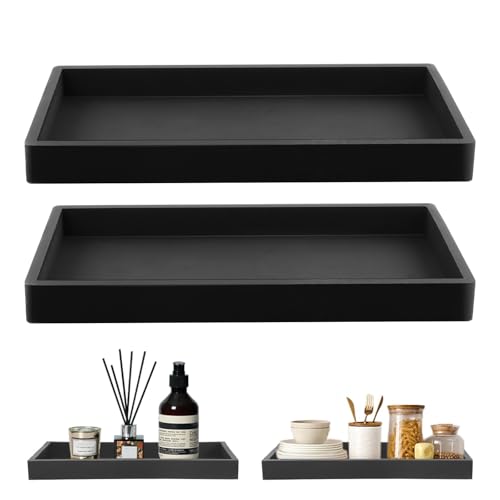 MOLENCO 2 Stück Badezimmer Tablett, Badezimmertablett, Schwarz Silikon Ablageschale, Schminktisch Tablett Organizer Seifen Spender Platte für Badezimmer Arbeitsplatte Kommode(Schwarz)