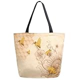 ZzWwR Rural Honey Bees Wildflowers Extra Large Canvas Shoulder Tote Top Handle Bag for Gym Beach Travel Shopping
