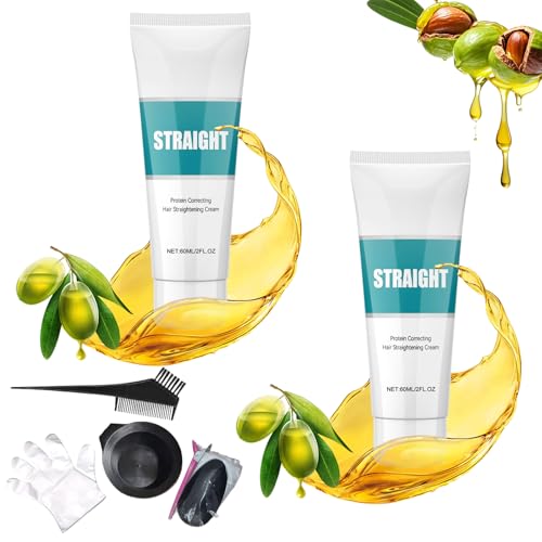 Wadexr Hair Straightening Cream, 12 Weeks of Home Use Professional Straightening for Straighter, Softer and Shinier Hair, All Hair Types (2)
