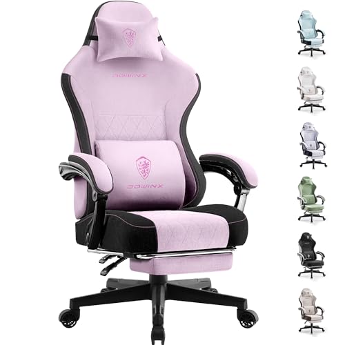 Image of Dowinx Gaming Chair Fabric with Pocket Spring Cushion, High Back Ergonomic Computer Chair with Footrest for Adults, Massage Lumbar Support Swivel Game Chair for Office Gaming 300LBS, Pink
