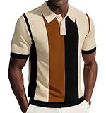 PJ PAUL JONES Mens Polo Shirts Vintage Striped Knit Polo Short Sleeve Casual Lightweight Golf Shirt Business Apricot M