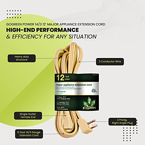 Gogreen Power (Gg-25612) 14/3 12' Spt Appliance Cord, Beige, 12 Ft #TOP4