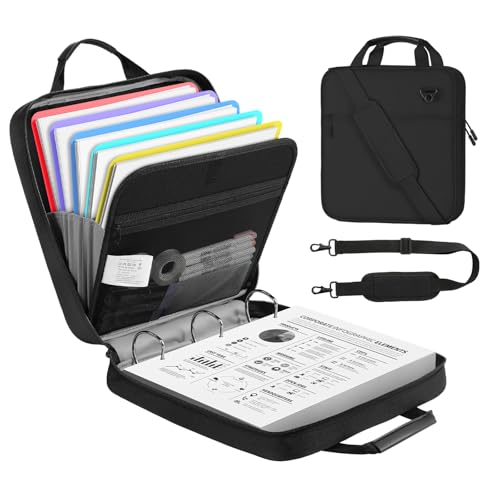 MoKo Zipper Binder, 3 Inch 3 Ring Binder with 700 Sheets Capacity & Shoulder Strap & Handle, Multi-Pocket Zipper Organizer for Middle School, Black