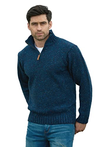 Aran Crafts Men's Irish Cable Knitted Wool Half Zip Sweater (Z2040-XL-DEN) Denim