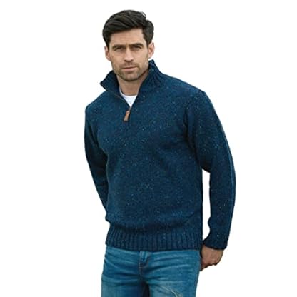 Aran Crafts Men's Irish Cable Knitted Half Zip Sweater (100% Donegal Wool)