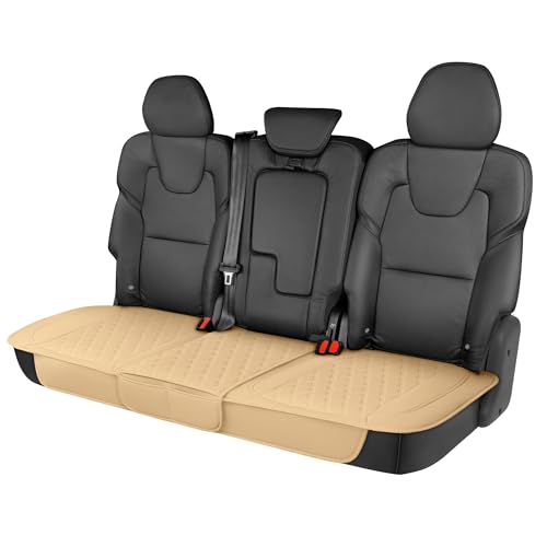 Image of Motor Trend Rear Seat Cushion - Beige Diamond Stitched Faux Leather Rear Seat Cover for Cars, Trucks, SUVs - Padded, Waterproof, Non-Slip Back Seat Cover with Storage Pockets