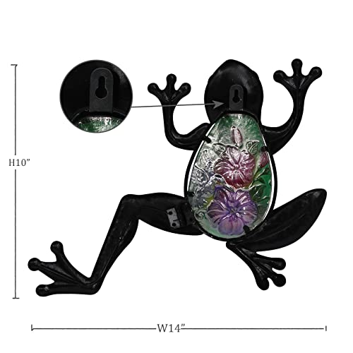 John's Studio Frog Wall Decor Outdoor Metal Garden Hanging Art Glass Sculptures Home Theme Decorations For Living Room, Bedroom Yard, Fence And Patio - 14 Inch Green #TOP2