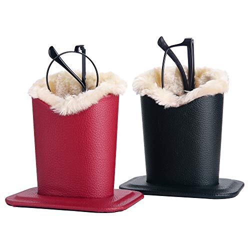 Siveit Eyeglass Case with Soft Plush Lining, PU Leather Eyeglass Holder, Anti-Scratch Eyeglasses Storage Organizer for Desk Office2 Packs (Black, Burgundy Red)