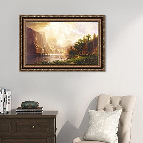 Invin Art Framed Canvas Art Giclee Print Among The Sierra Nevada,California By Albert Bierstadt Wall Art Living Room Home Office Decorations(Vintage Embossed Gold Frame,28"X40") #TOP1