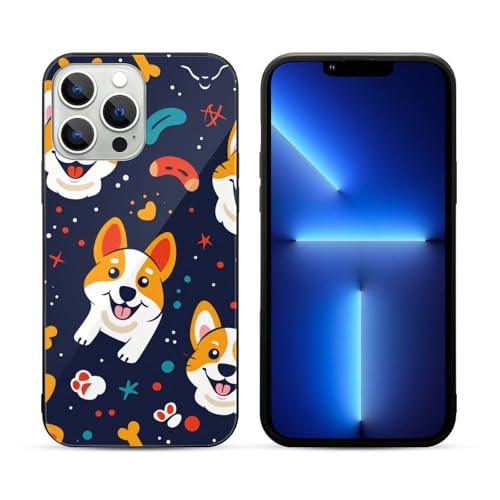 CRIVOTA for iPhone 13 Pro Case - All-New Corgi Design, Glass Back + TPU Inner Shell, Military-Grade Tested, Extreme Slimness, Precise Cutouts, Cell Phone Cases for Men Women