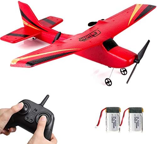 HAWK'S Work 2 CH RC Airplane, RC Plane Ready to Fly, 2.4GHz Remote Control Airplane, Easy to Fly RC Glider for Kids & Beginners (Red)