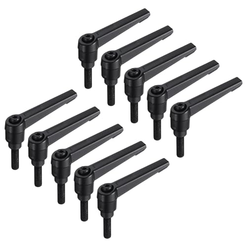 Image of uxcell 10pcs Lever Adjustable Handles M6 x 20mm Metric Male Thread, Level Clamping Handle Hand Stud Knobs Rotating Screw Handles Bolts with Locking Lever, Black