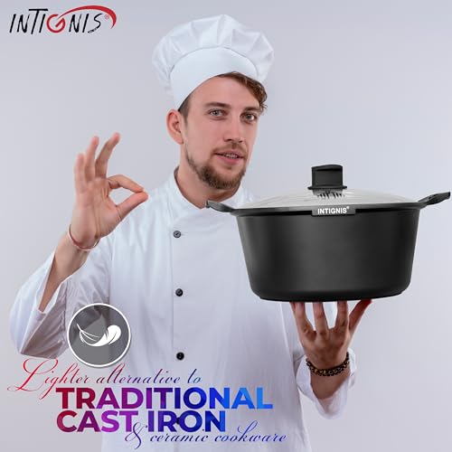 Nieprzywierające naczynie do zapiekania 6,5 l ze szklaną pokrywką, wytrzymałe aluminium, powłoka ceramiczna GREBLON, nadaje się do indukcyjnego, gazowego, elektrycznego i zmywarki, garnek do gotowania