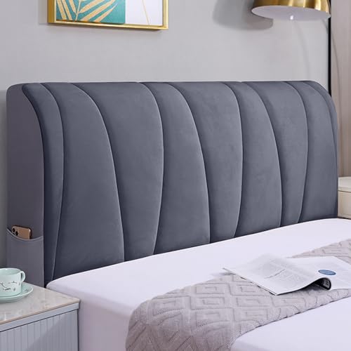 HAMON Cabecero de Cama 180/200, Funda Protectora Suave Tejido de Terciopelo Antipolvo, Funda Universal para Cabecero de Dormitorio Tapizado (Gris, 200 CM)