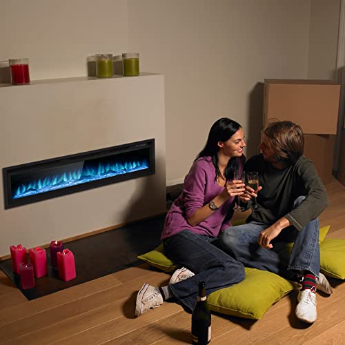 Outgava 50" Electric Fireplace Wall Mounted And Recessed With Remote Control, 750/1500W Wall Fireplace Heater W/Timer Adjustable 9 Flame Colors And Brightness, Log Set & Crystal Options #TOP5
