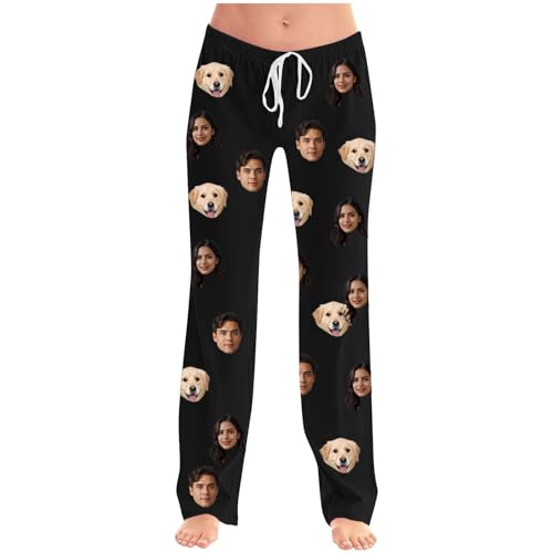 Personalized Pajama Pants Men Women Custom Pj Bottoms with Couples Face Photo Elastic Waist Loose Soft Lounge Pants