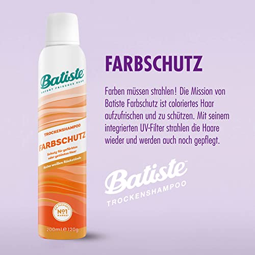 Foto von Batiste Trockenshampoo Farbschutz 200 ml, Trockenshampoo zum Auffrischen und Stylen der Haare, für gefärbtes oder getöntes Haar, Ohne Rückstände, Ohne Ausspülen, Haarstyling mit Farbschutz