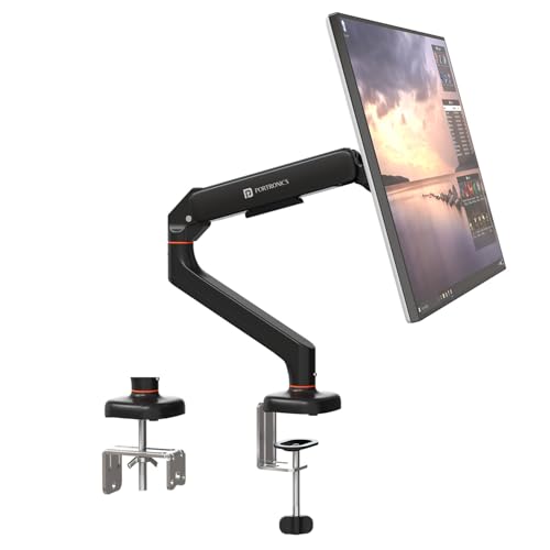 Portronics Aerolift Solo Gas Spring Monitor Arm, Desk Mount for 13–32 Inch Screens, VESA 75x75 &amp; 100x100 mm, Full Motion Tilt/Swivel/Rotation, C-C