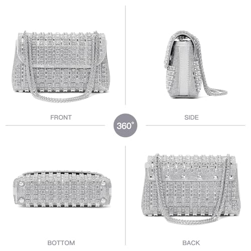 Image of RNIEGA Sparkling Rhinestone Evening Clutch Handbag Purse Ladies Crossbody Shoulder Bag with Metal Chain for Wedding Party