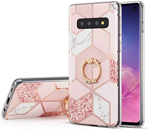 DEFBSC for Samsung Galaxy S10 Marble Case, Marble Phone Case with 360 Degree Ring Kickstand Slim Anti-Scratch Shockproof Cover Soft TPU Bumper Back Case for Samsung Galaxy S10, Pink # 2