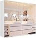 Produktbild Spiegelschrank Badschrank Badezimmerschrank Badspiegel aus Holz Doppelspiegel Hängeschrank mit 2 rahmenlosen Spiegeln 70x60x15cm weiß