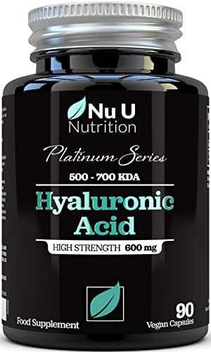Hyaluronic Acid Supplement 600mg (500-700 KDA) - 90 Vegan Triple Strength Capsules - 3 Month Supply - Highly Bioavailable - Supplement for Men and Women - Made in The UK - Nu U Nutrition