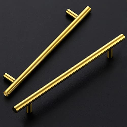 Image of Ravinte 10 Inch Cabinet Handles Brushed Brass Drawer Pulls Stainless Steel Kitchen Cabinet Hardware Cabinet Pulls 10 inch Length,7-1 /2 inch Hole Center|1 Pack
