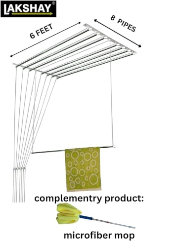 Image of LAKSHAY - 8 Pipes x 6 Feet - Heavy Duty - Stainless Steel Ceiling Cloth Dryer for Balcony | Cloth Drying Rope with Pulley | Cloth Hanging Stand | Clothes Drying Stand Wall Mounted