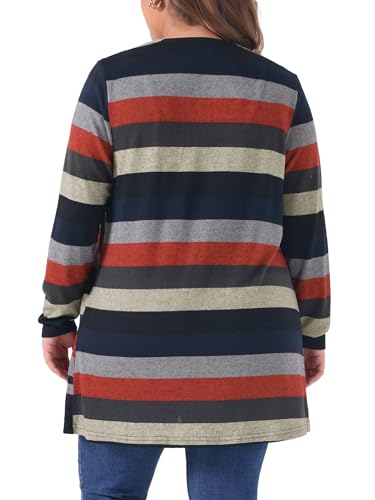 Image of Agnes Orinda Plus Size Cardigan for Women Open Front Long Sleeve Contrast Color Stripe with Pocket Cardigans