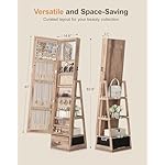 Nicetree 360° Swivel Jewelry Cabinet with Lights, Touch Screen Vanity Mirror, Rotatable Full Length Mirror with Jewelry Storage, Standing Jewelry Armoire Organizer, Foldable Makeup Shelf, Toasted Oak - Image 4
