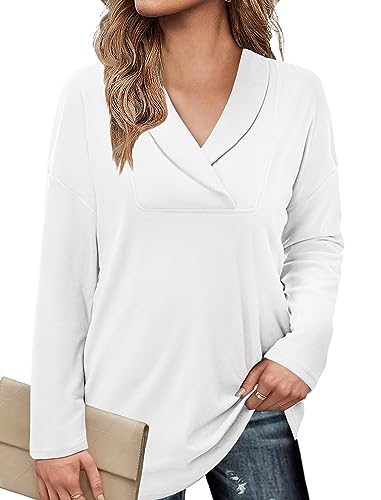 Women's Long Sleeve Tops Fall Shawl Neck Tunic Tops for Leggings Casual Blouse Sweatshirt2