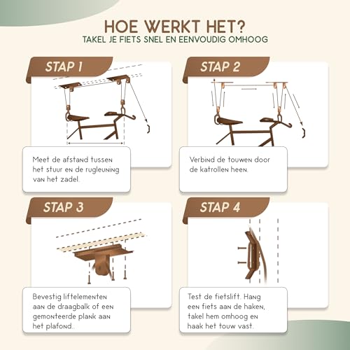 Fietslift 60 Kg draagkracht, Fietstakel Universeel ophangsysteem, Elektrische fiets, Zwart - Afbeelding 6